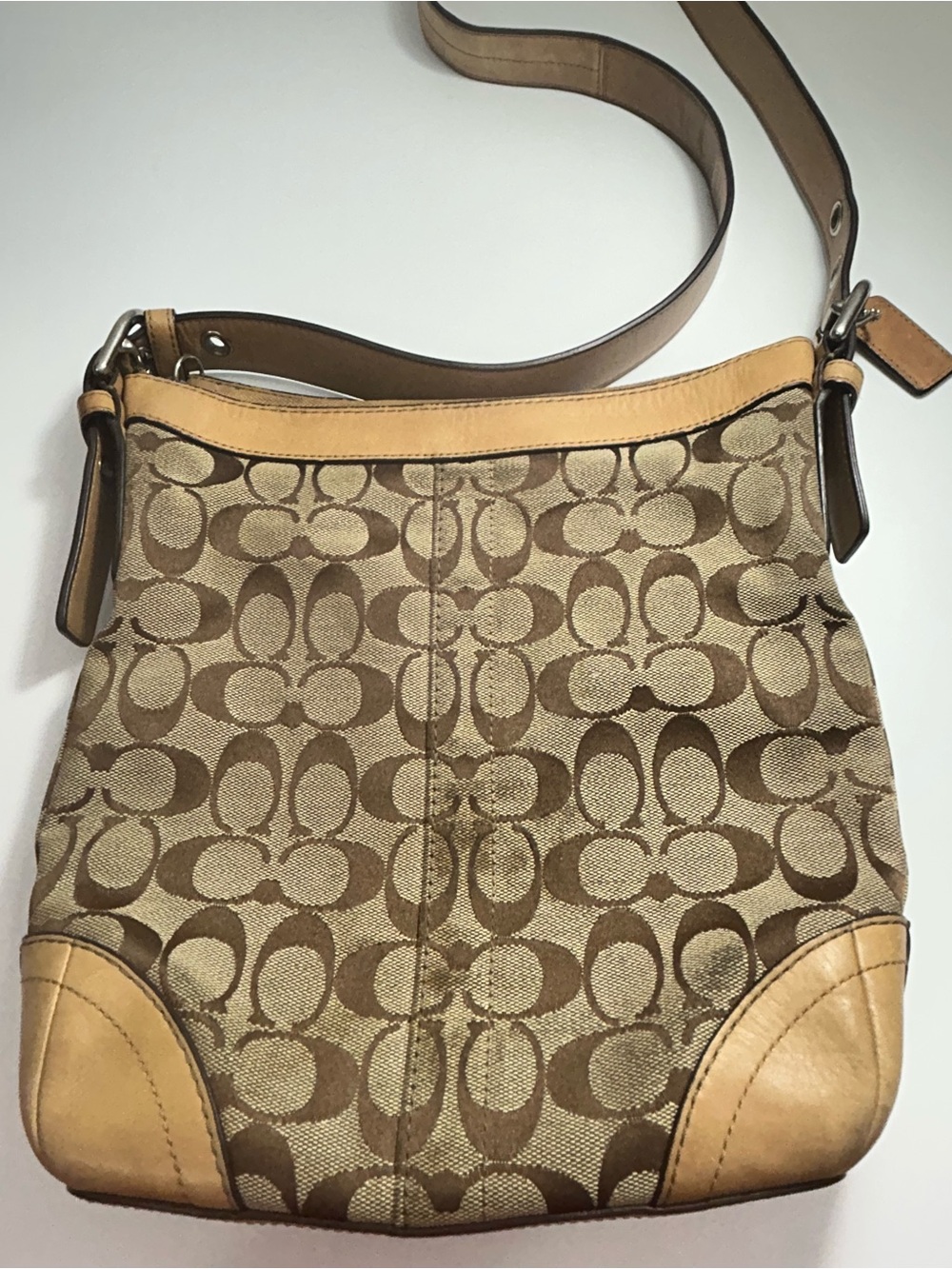 Coach Brown Signature Canvas Crossbody with Tan Leather Trim F12327 - Picture 4 of 15